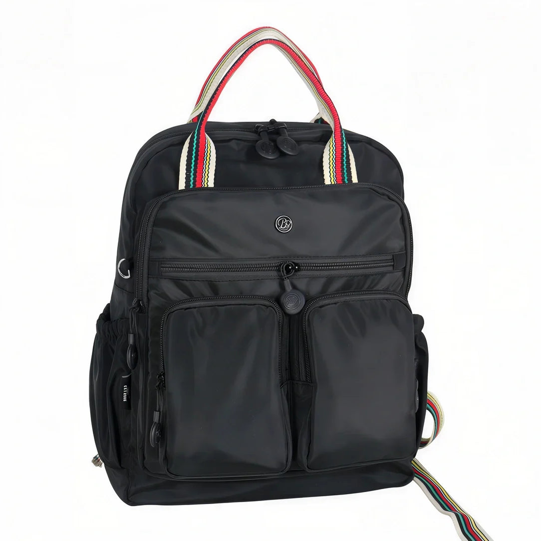 Sac à dos noir Perle Nacré avec sangles colorées et poches multiples