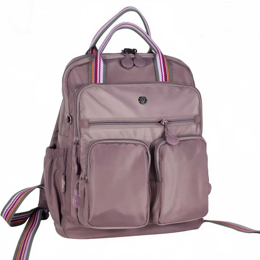 Sac à dos Perle Nacré lavande avec poches multiples et sangles colorées