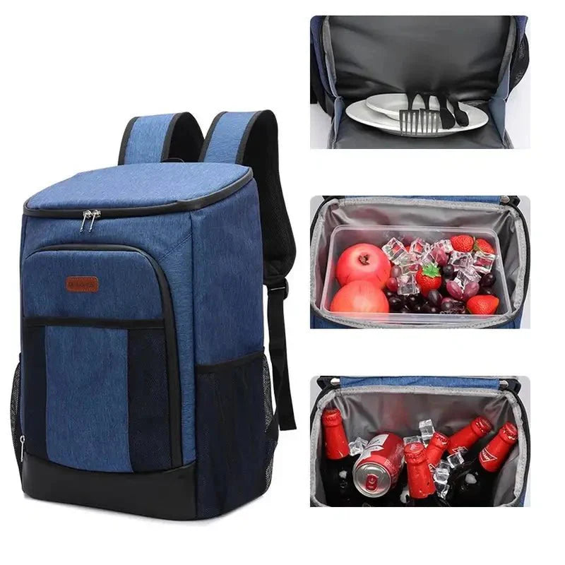 Sac à dos picnic isotherme bleu avec plusieurs compartiments isolés