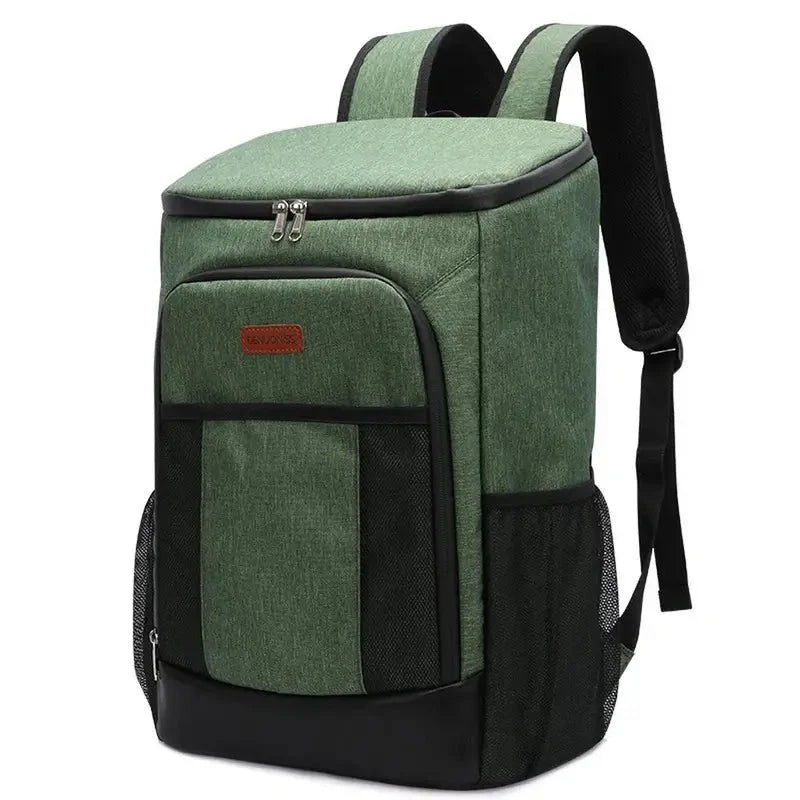 Sac à dos picnic isotherme vert isolé avec poches et bretelles ajustables