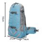 Sac à dos pour chien bleu et gris avec dimensions affichées, idéal pour la randonnée