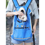 Sac à dos pour chien avec sac de transport bleu et chat qui sort