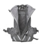 Sac à dos pour chien gris ouvert avec bandes réfléchissantes et poches en mesh