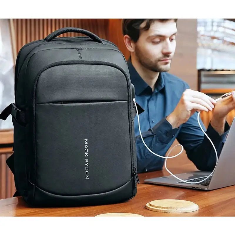 Sac à dos pour étudiant noir moderne avec plusieurs compartiments et port de charge USB