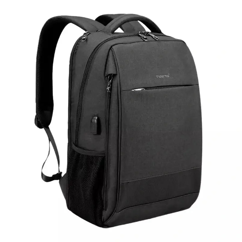 Sac à dos pour ordi portable noir avec plusieurs compartiments zippés et poche en mesh