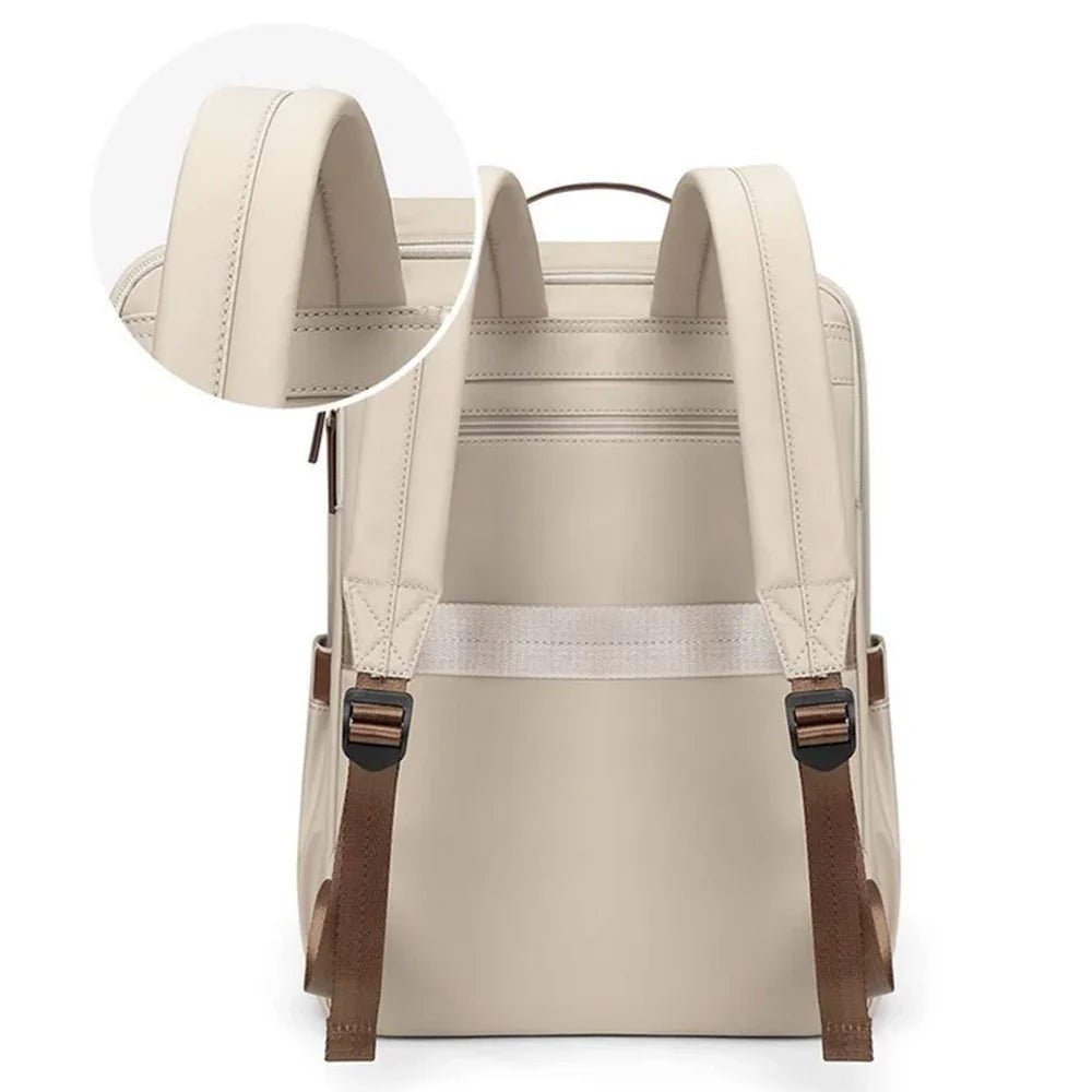 Sac à dos pour ordinateur 15,6 pouces beige avec bretelles marron réglables