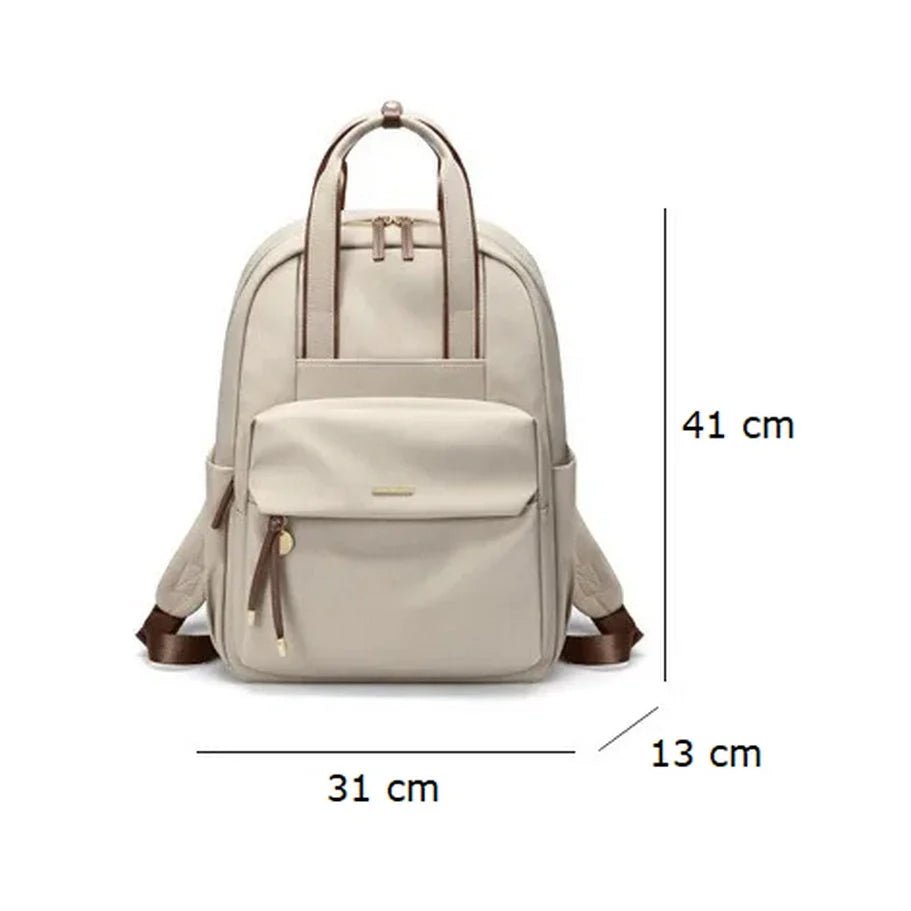Sac à dos pratique pour femme beige avec poches zippées et poignée supérieure