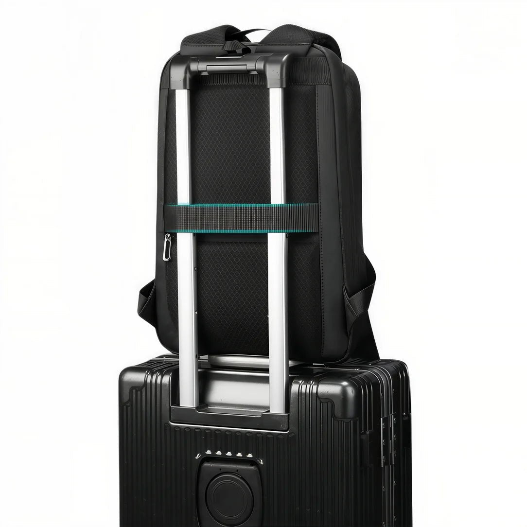 Sac à dos pro 15,6pouces noir avec sangle de bagage pour glisser sur une valise