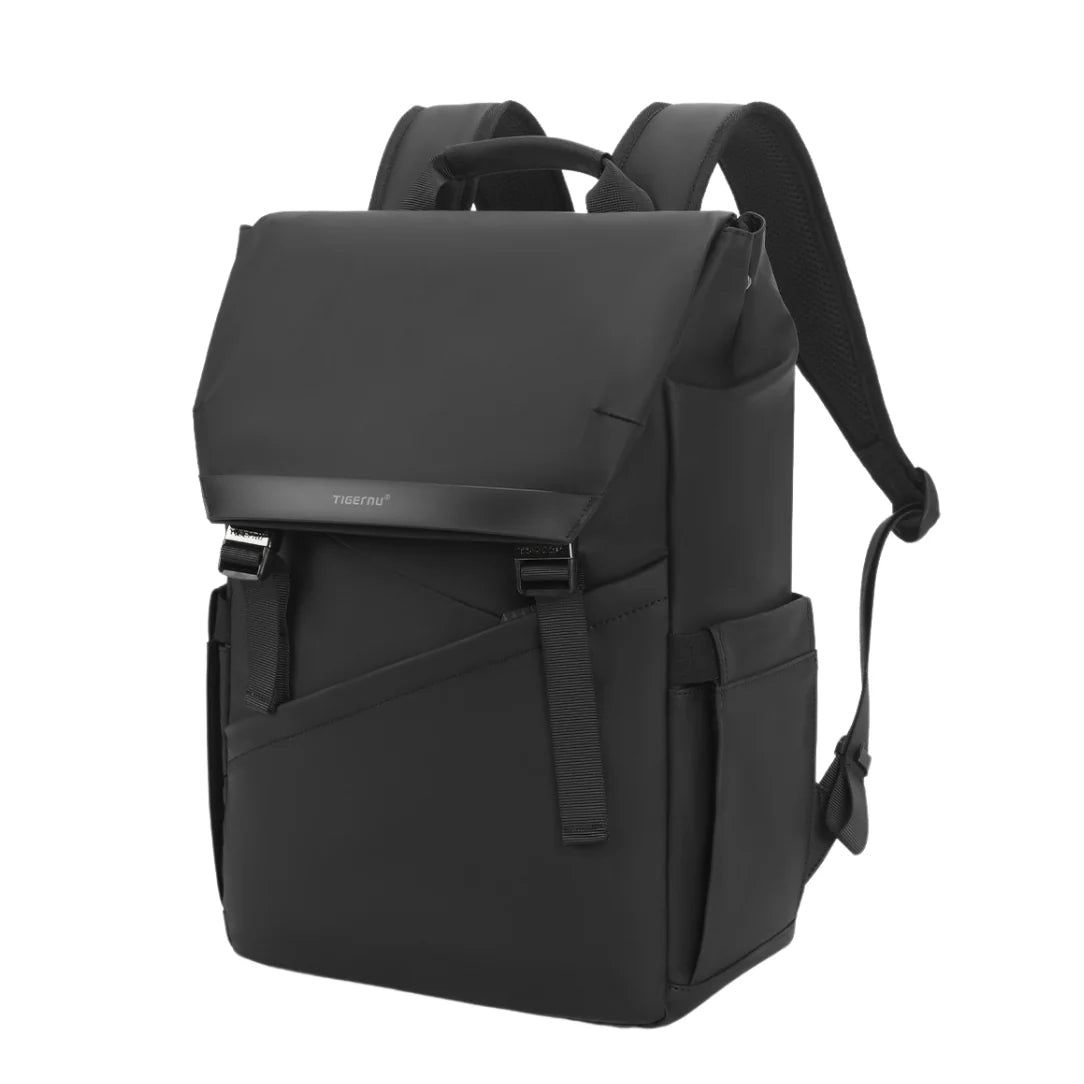 Sac à dos à rabat 16 pouces Tiger Lyra noir étanche avec poches extérieures