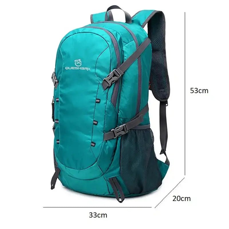 Sac à dos randonnée étanche teal avec bretelles et boucles grises