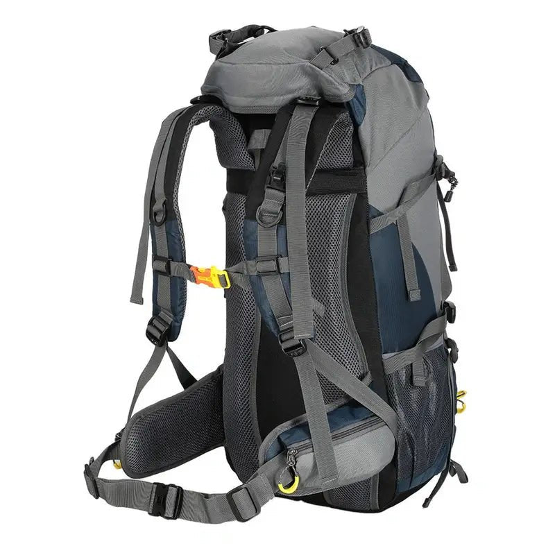 Sac à dos randonnée homme 50l gris et bleu marine avec compartiments et bretelles ajustables
