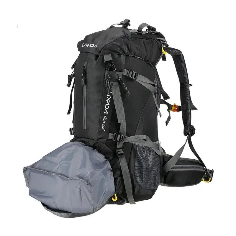 Sac à dos randonnée homme 50l noir avec bretelles grises et compartiment inférieur détachable