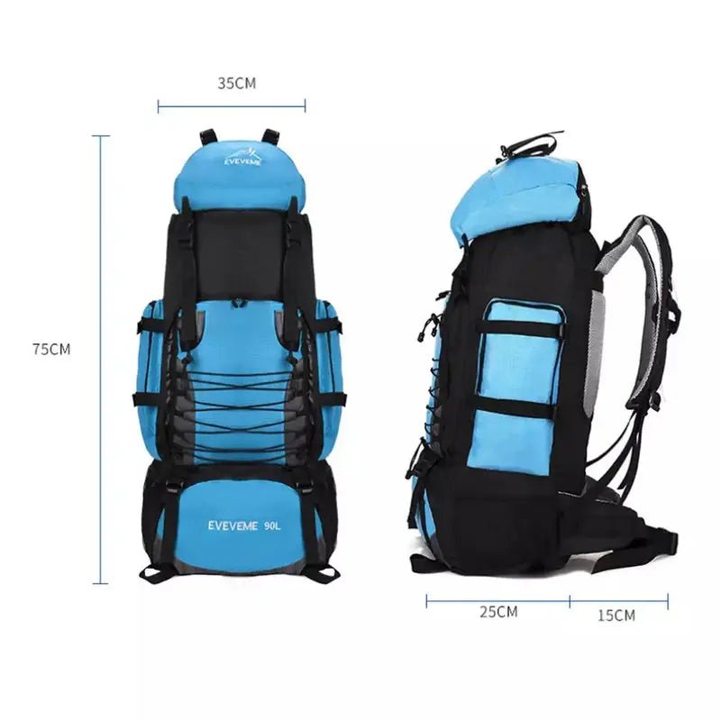 Sac à dos randonnée homme 90l bleu et noir avec rangement externe et bretelles ajustables