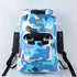 Sac à dos randonnée imperméable en camouflage bleu et blanc avec porte-bouteilles latérales