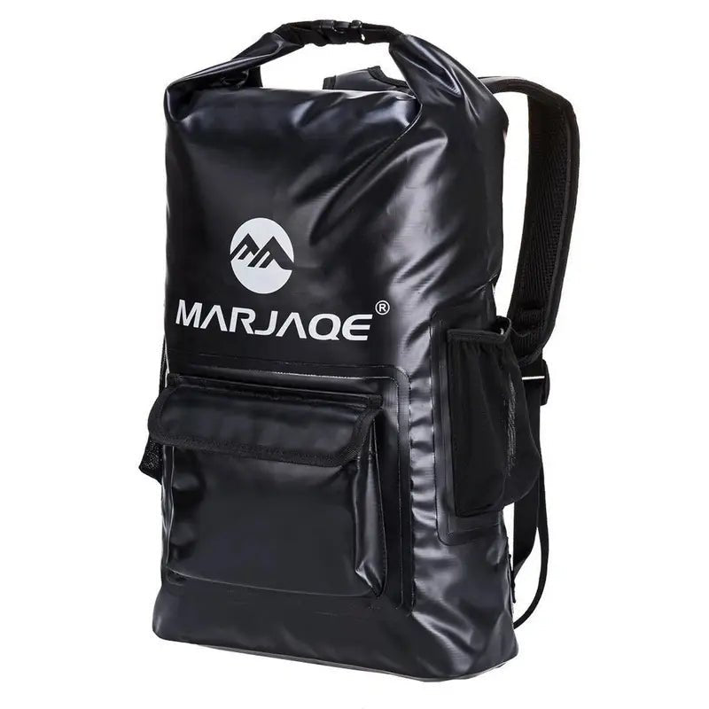 Sac à dos randonnée imperméable noir avec rouleau, poches frontales et latérales