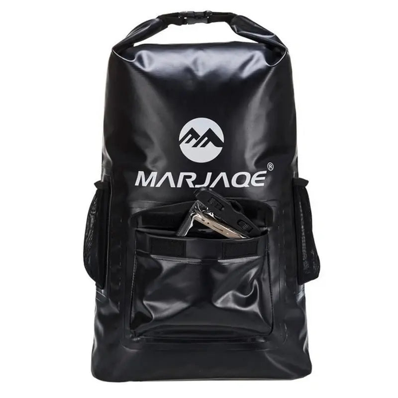Sac à dos randonnée imperméable noir avec poches extérieures et fermeture à rouleau