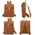 Sac à dos rectangulaire en cuir marron avec rabat, boucle en or et bretelles ajustables