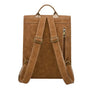 Sac à dos rectangulaire en cuir fauve avec poignée supérieure et quincaillerie métallique dorée
