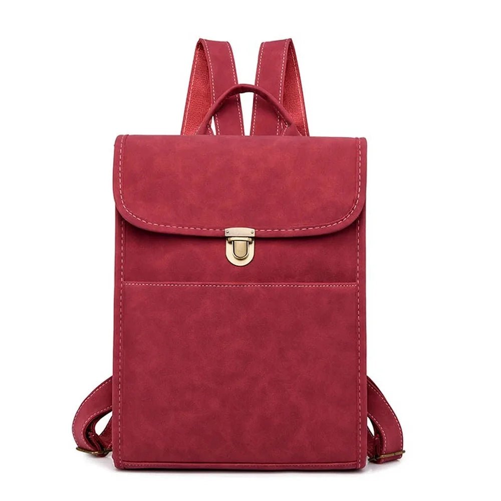 Sac à dos rectangulaire en cuir rouge avec rabat et boucle en or-tone