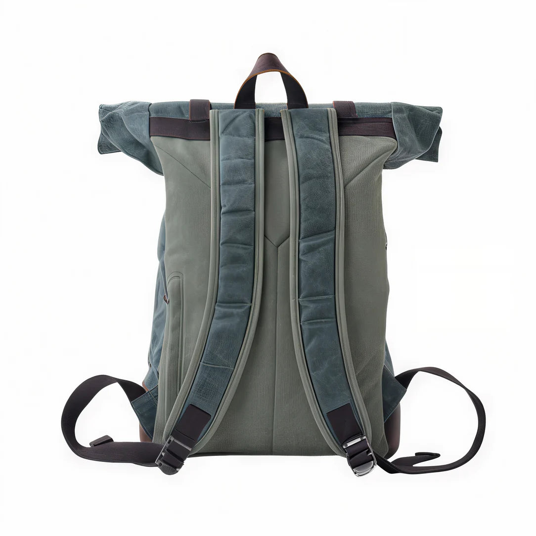 Sac à dos rétro roll top en tissu olive vert avec bretelles rembourrées