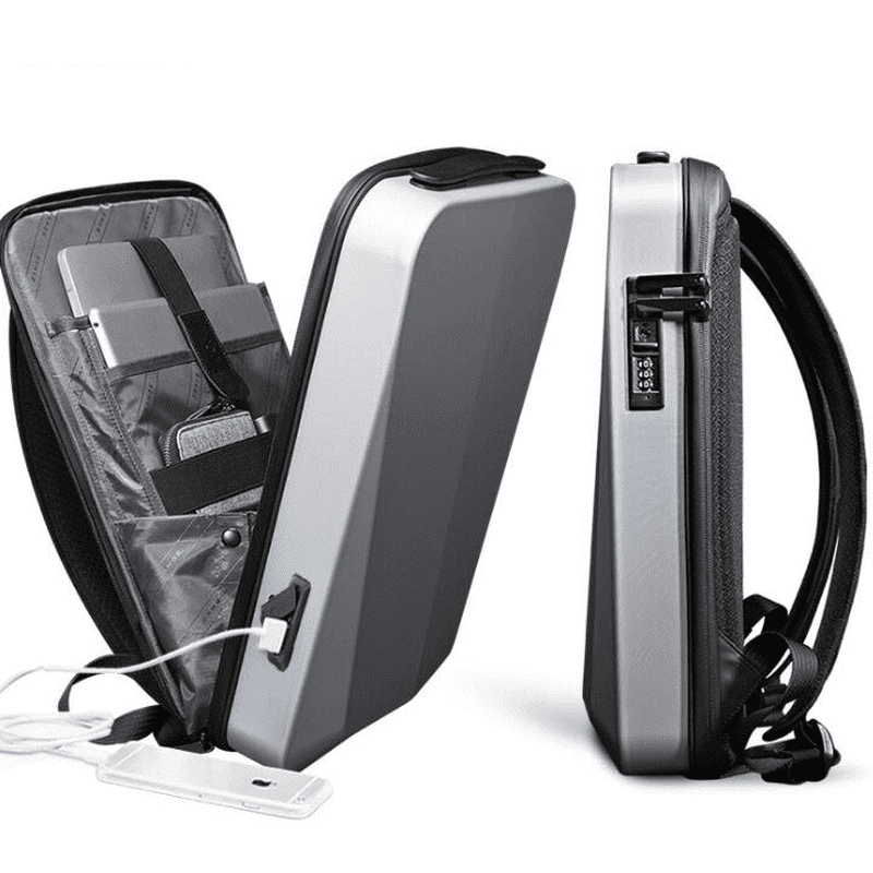 Sac à dos rigide anti-choc Atom avec coque rigide, port USB et serrure anti-vol