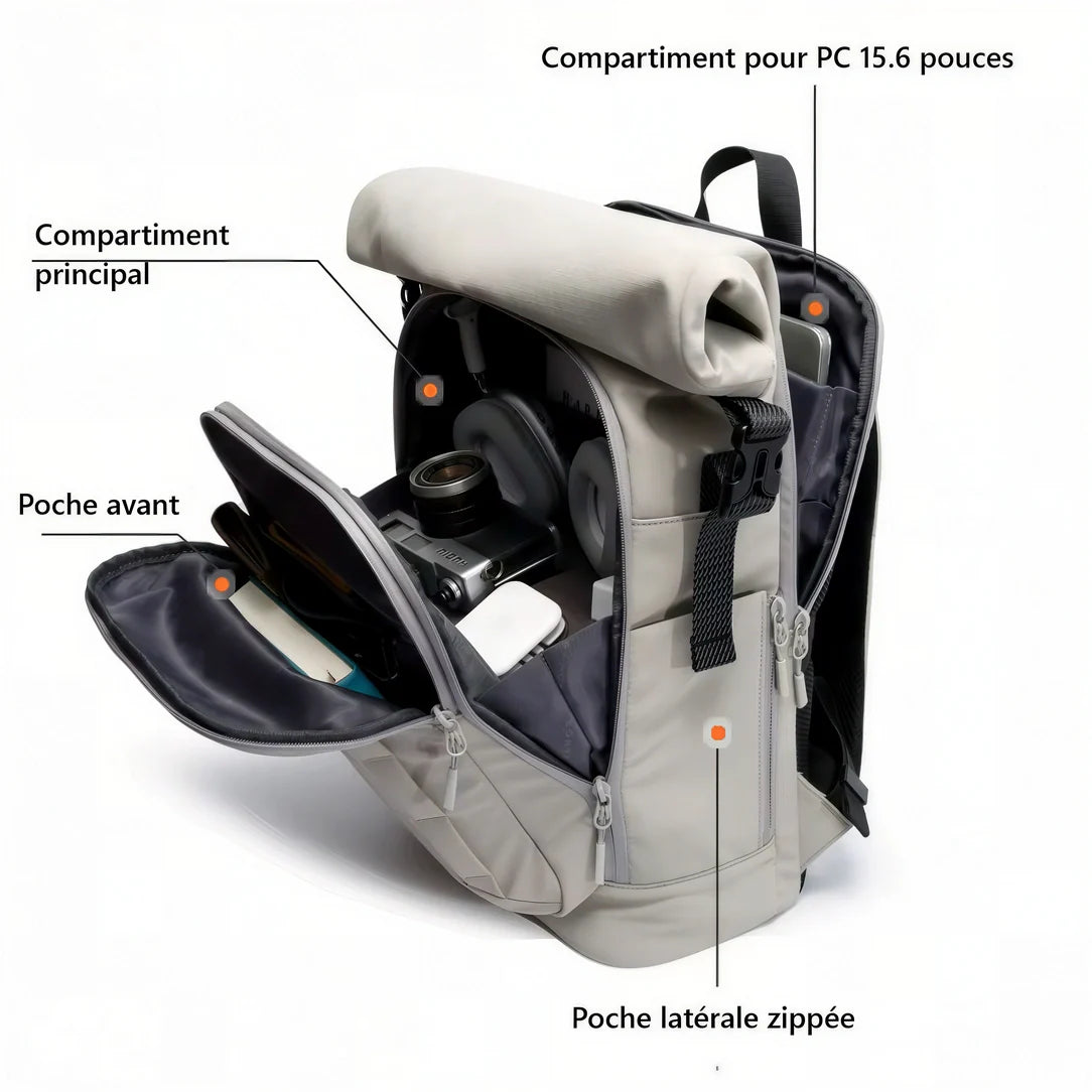 Sac à dos roll top de ville 21L BG Tech X pour PC 15,6 pouces gris