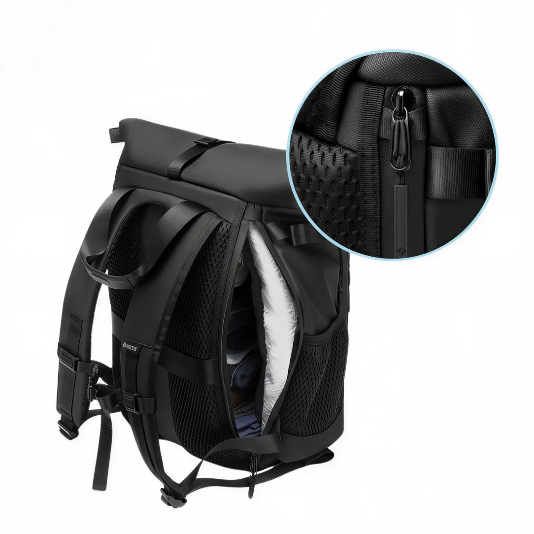 Sac à dos roll top de voyage RZTX avec compartiment latéral et multiples sangles