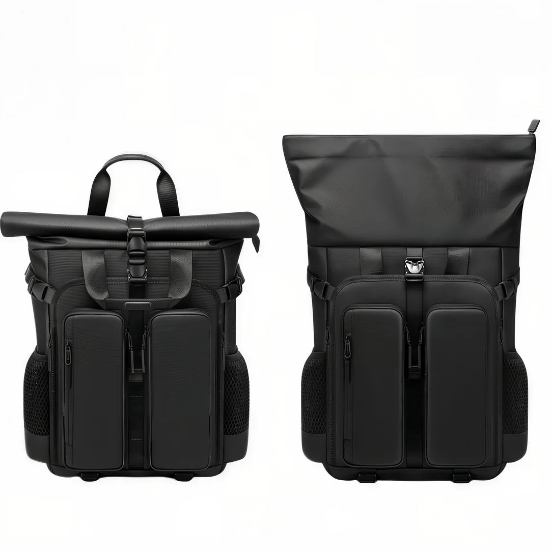 Sac à dos roll top de voyage RZTX avec deux sacs noirs convertibles et plusieurs poches