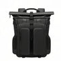 Sac à dos roll top de voyage noir avec poches extérieures et boucles de fermeture
