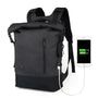 Sac à dos roll top homme HK21 gris foncé et noir avec port de chargement USB intégré