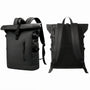 Sac à dos roll top imperméable noir avec poches extérieures et bretelles ajustables