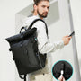 Sac à dos Roll Top imperméable noir avec port de chargement USB externe