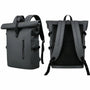Deux vues du Sac à dos roll top imperméable gris avec bretelles ajustables