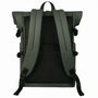 Sac à dos roll top imperméable vert foncé avec bretelles rembourrées et sangles de compression
