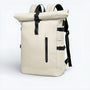 Sac à dos roll-top imperméable beige avec sangles et boucles noires