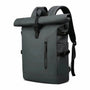 Sac à dos roll top imperméable gris foncé avec poche avant zippée et boucles latérales