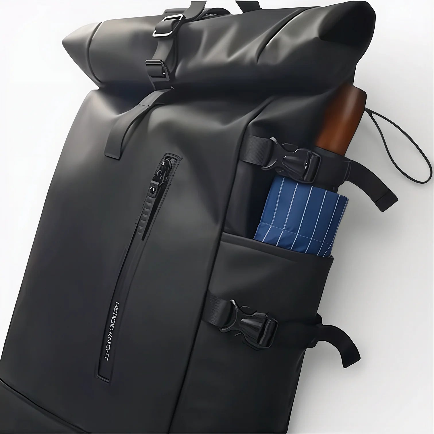 Sac à dos roll-top noir imperméable avec sangles ajustables