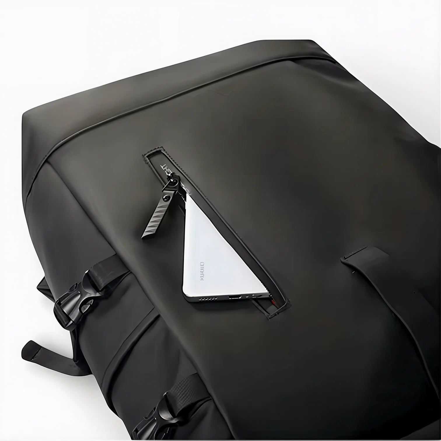 Sac à dos roll top imperméable noir en nylon avec ordinateur portable argenté