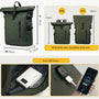 Sac à dos roll-top imperméable vert olive foncé avec port USB