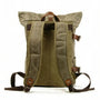 Sac à dos roll top old-school Heritage en toile cirée olive verte avec accents en cuir