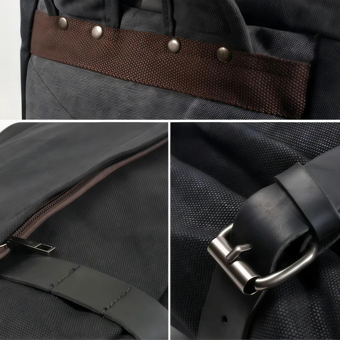 Sac à dos roll top Heritage en toile gris foncé avec accents marron et fermeture à glissière