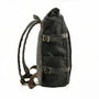Sac à dos roll top old-school Heritage noir avec bretelles en cuir marron et boucles en métal