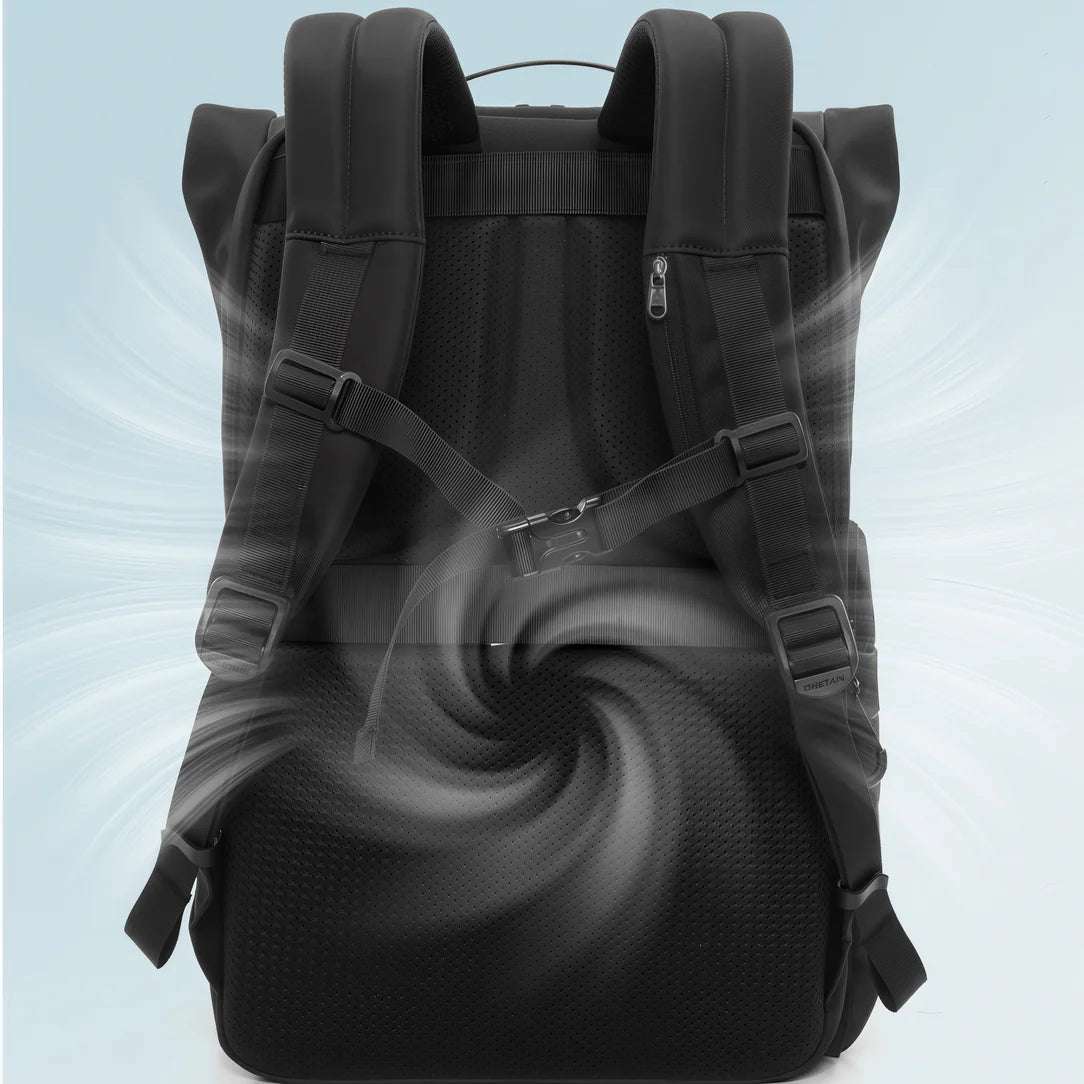 Sac à dos roll top PC 15 pouces moderne Tigernu ZX noir ventilé avec bretelles ajustables