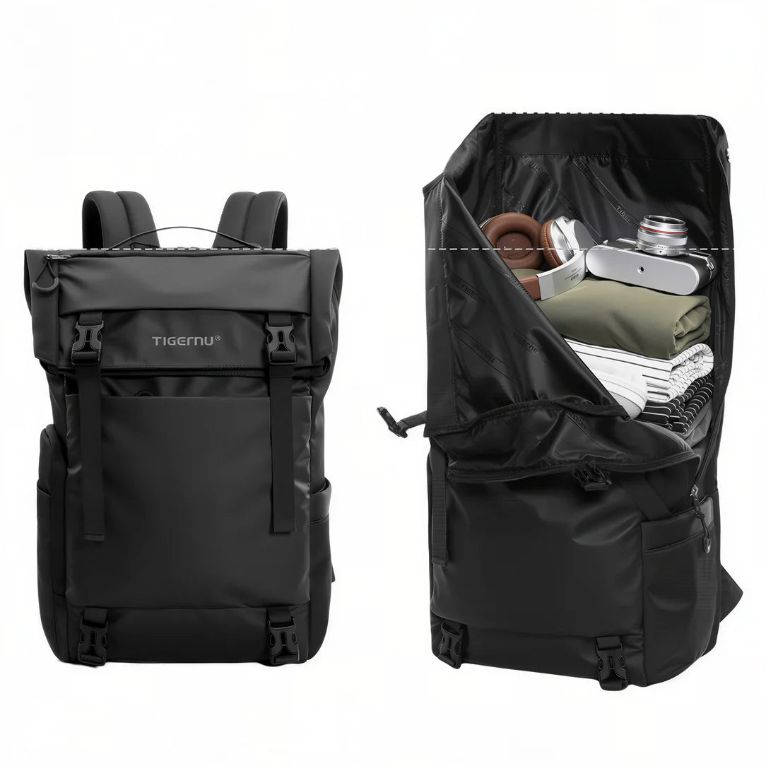 Sac à dos roll top PC 15 pouces moderne Tigernu ZX noir avec grand compartiment principal