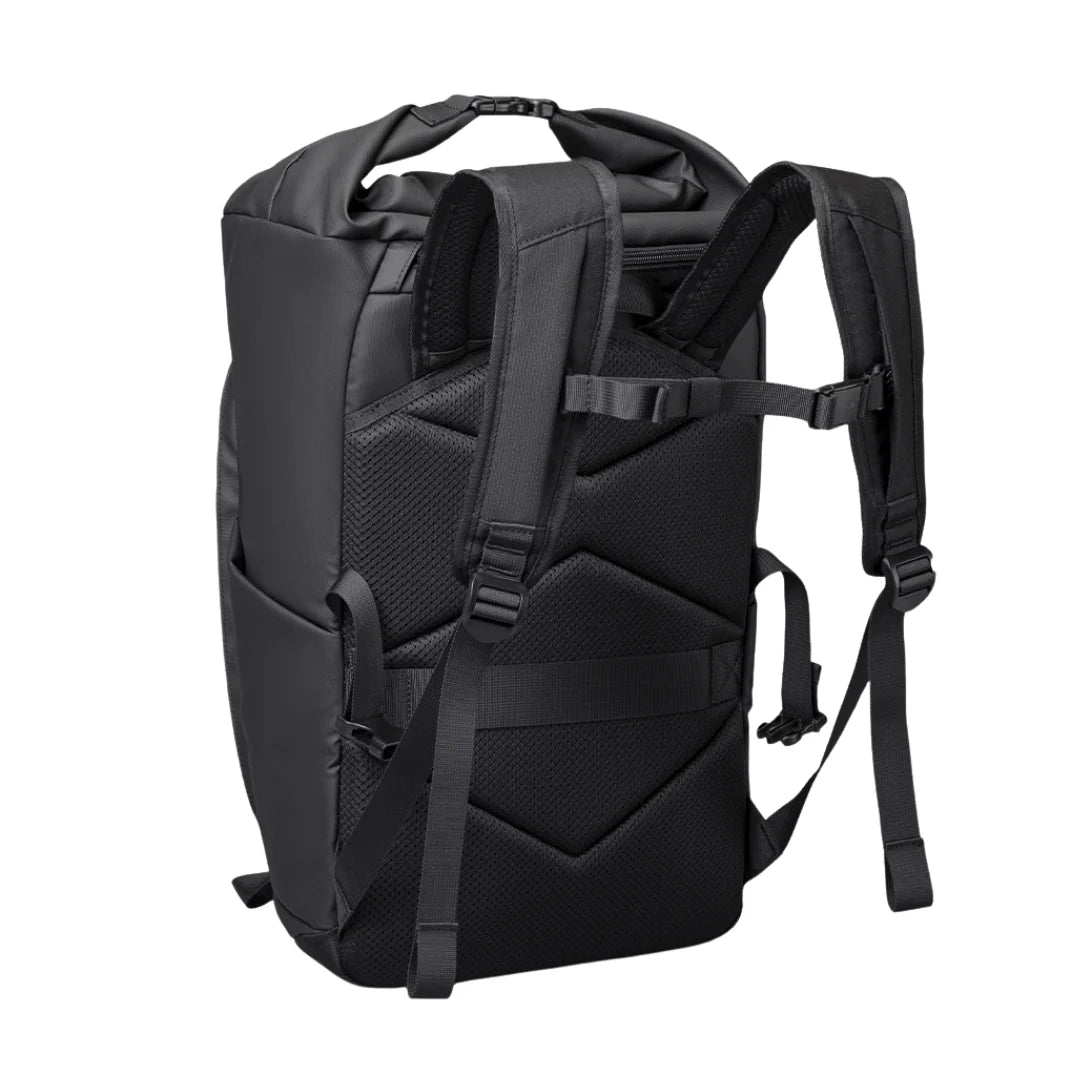 Sac à dos roll top urbain Polaris noir avec bretelles rembourrées et panneau dorsal