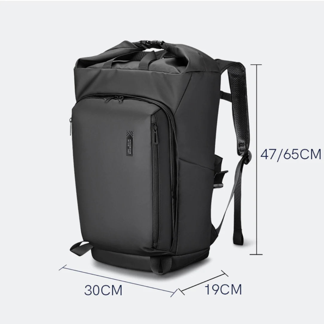 Sac à dos roll top urbain Polaris gris foncé avec plusieurs compartiments zippés