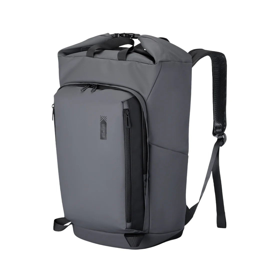Sac à dos roll top urbain Polaris gris foncé avec poches zippées et bretelles noires