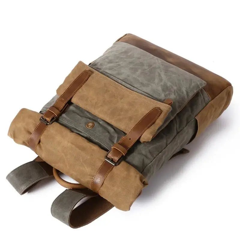 Sac à dos roll top vintage en toile et cuir avec boucles robustes