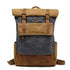 Sac à dos roll top vintage avec accents en cuir marron et compartiment principal gris foncé