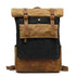 Sac à dos roll top vintage en deux tons de brun et noir avec sangles en cuir